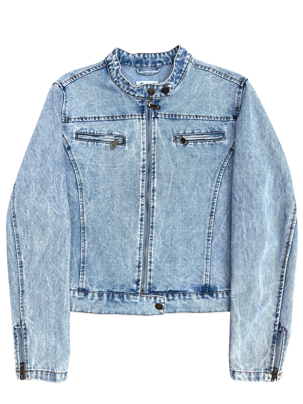 Stoosh Acid Wash Denim Moto Jacket L